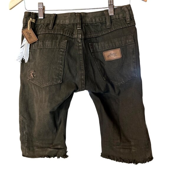 Obey Brown Distressed Capri Shorts Pants w Feather Size 28 Original Sample Piece - Picture 2 of 8